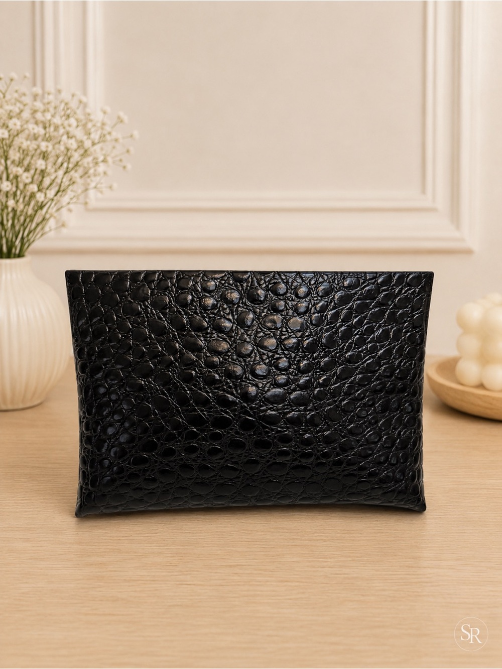 VTG Salvatore Ferragamo Black Croc Embossed Leather Vara Bow Clutch Shoulder Bag - Picture 7 of 11